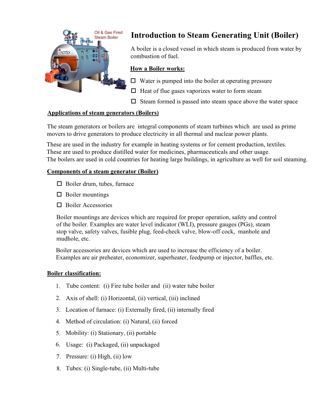 Introduction to Steam Generating Unit (Boiler)