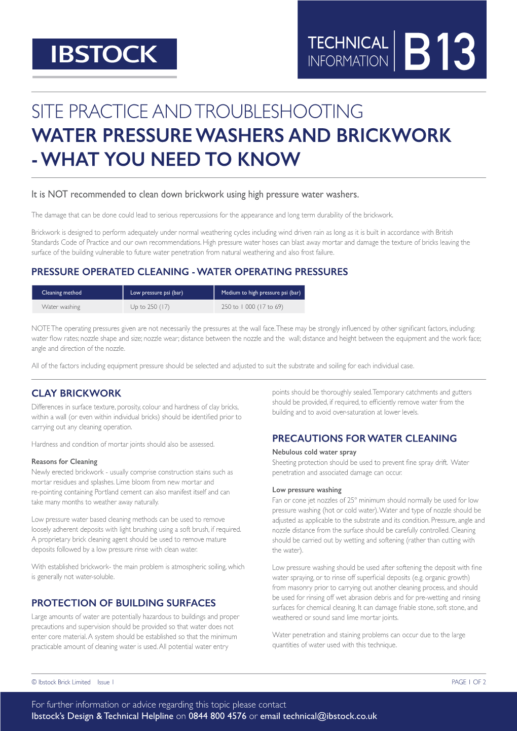 Tis B13 Water Pressure Washers and Brickwork