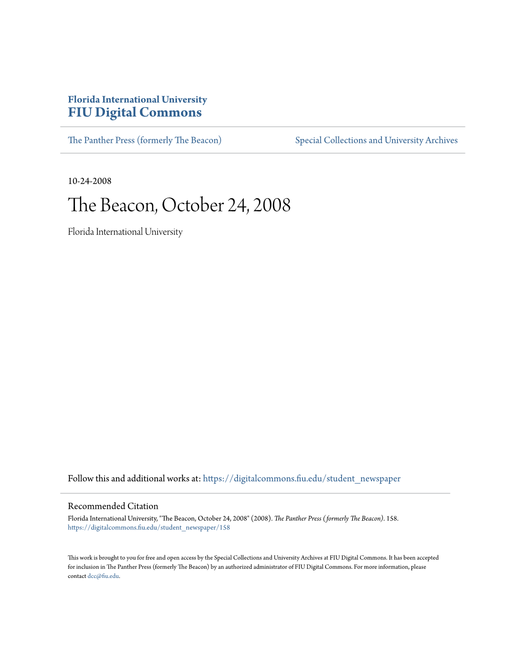 The Beacon, October 24, 2008 Florida International University