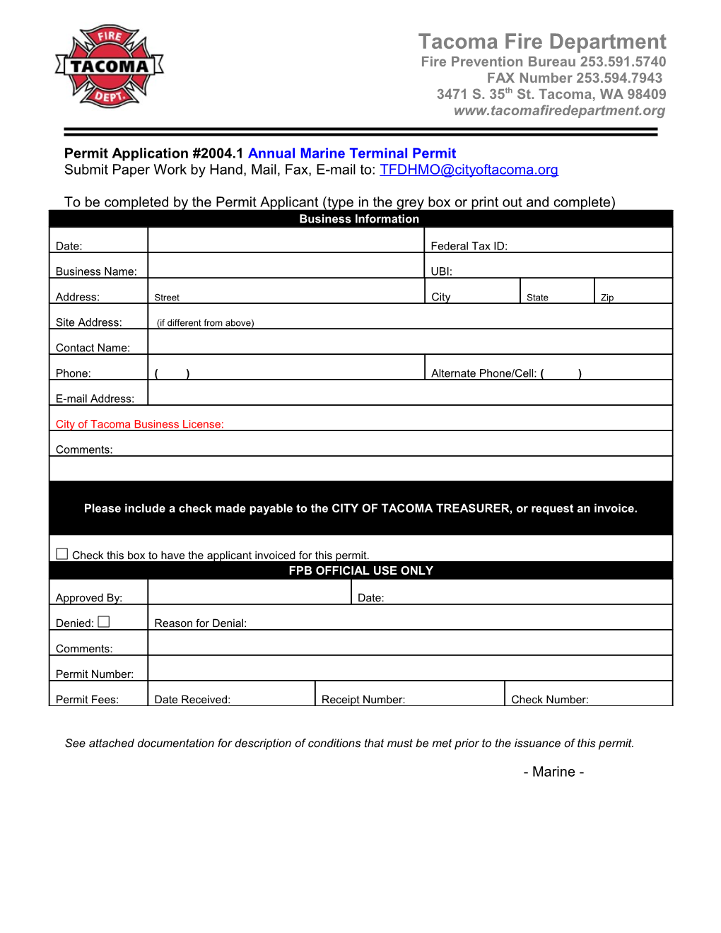 Permit Application #2004.1 Annual Marine Terminal Permit