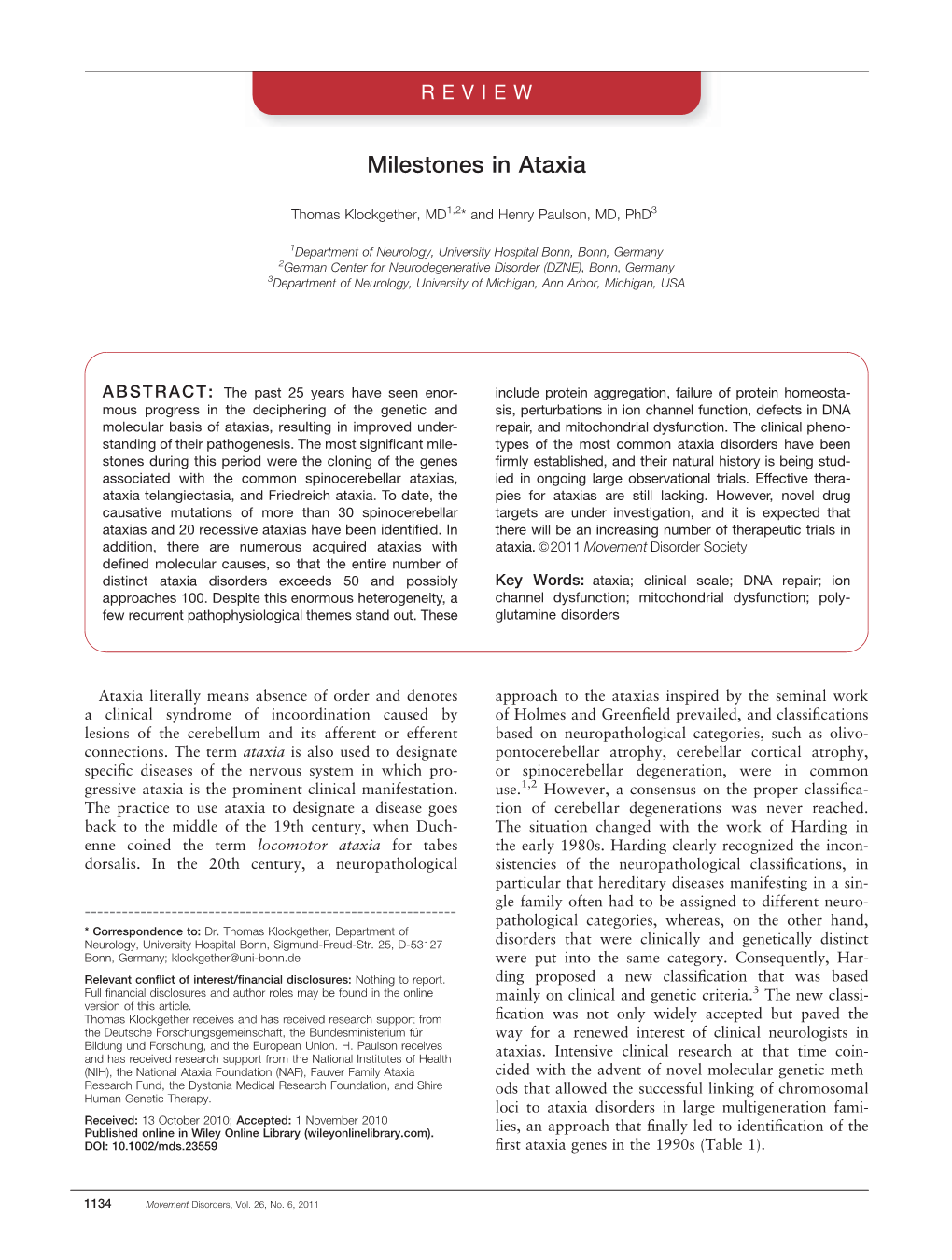 Milestones in Ataxia