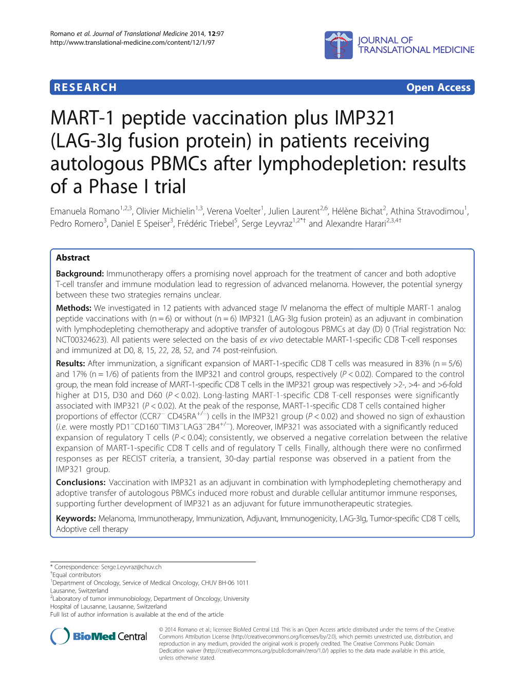 MART-1 Peptide Vaccination Plus IMP321