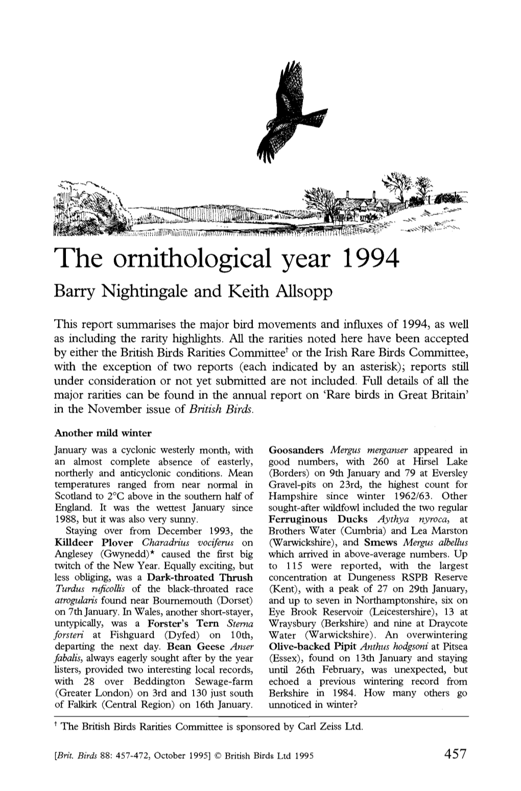 The Ornithological Year 1994 Barry Nightingale and Keith Allsopp