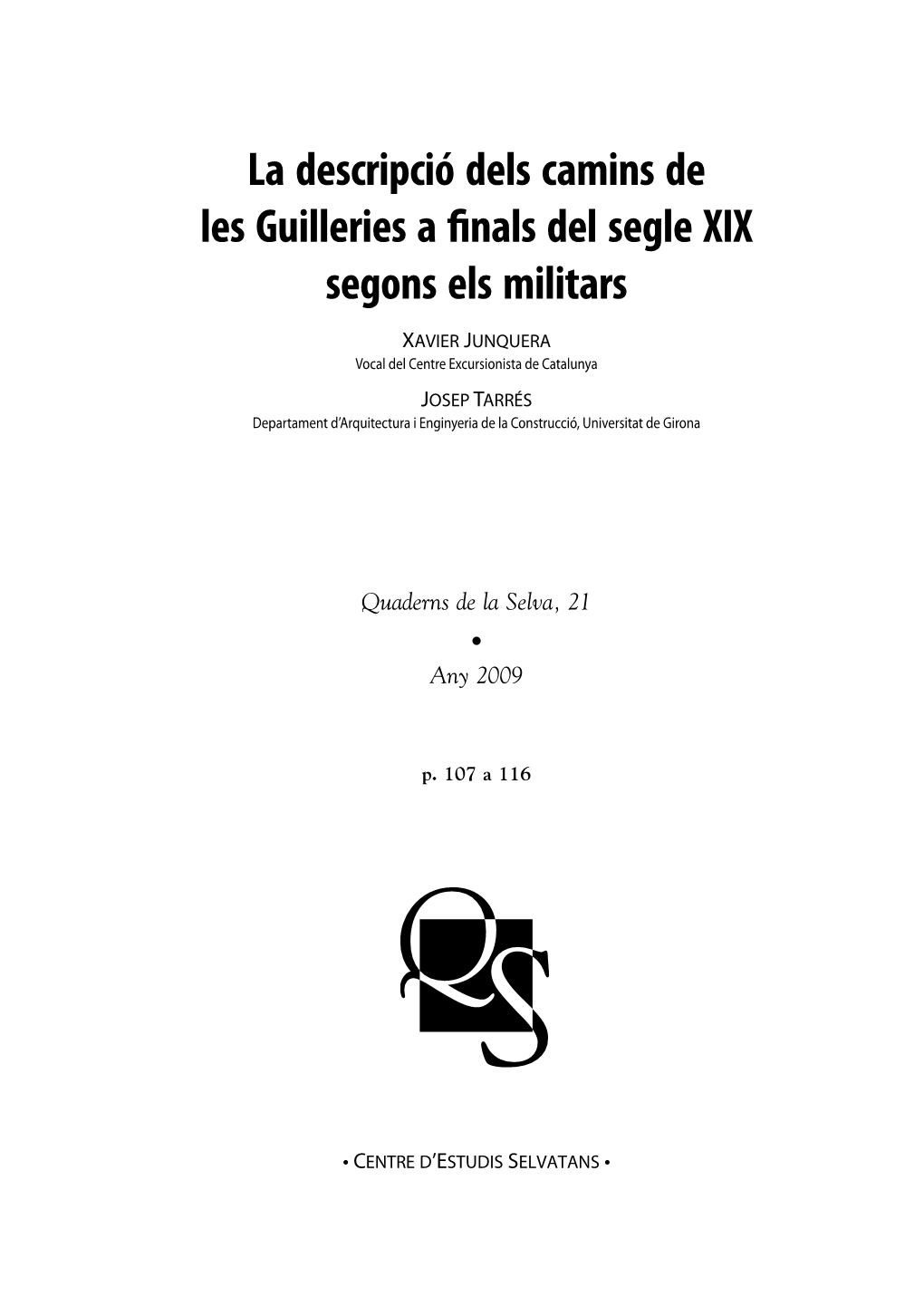 La Descripció Dels Camins De Les Guilleries a Finals Del Segle XIX Segons Els Militars