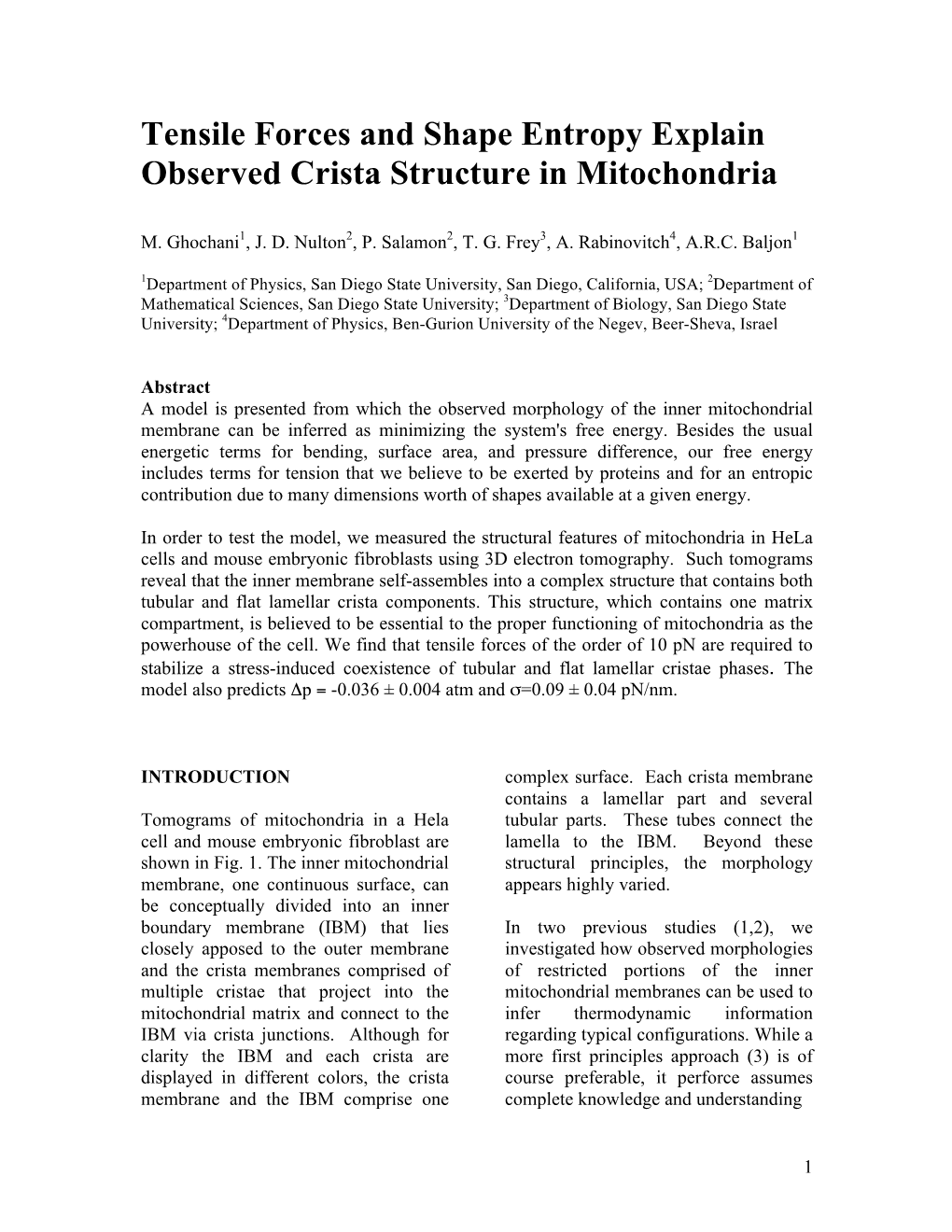 Tensile Forces and Shape Entropy Explain Observed Crista Structure in Mitochondria