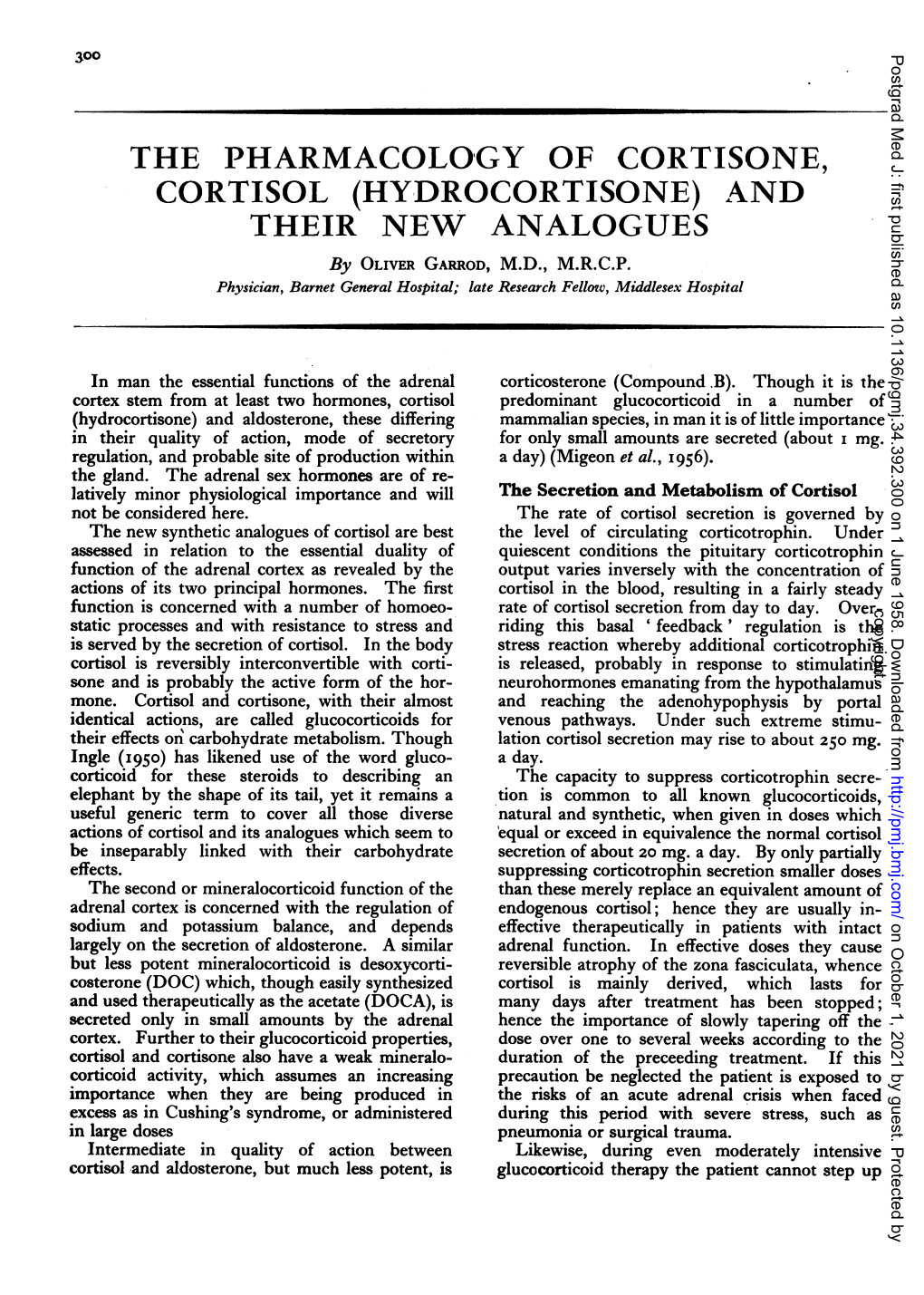 The Pharmacology of Cortisone, Cortisol (Hydrocortisone)And Their New