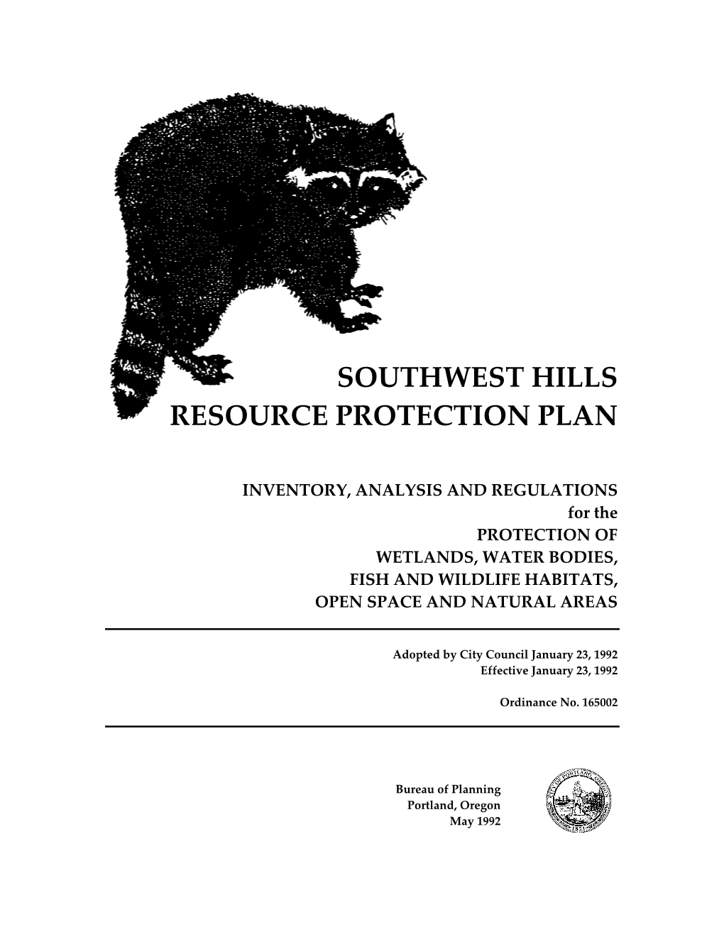 Southwest Hills Resource Protection Plan