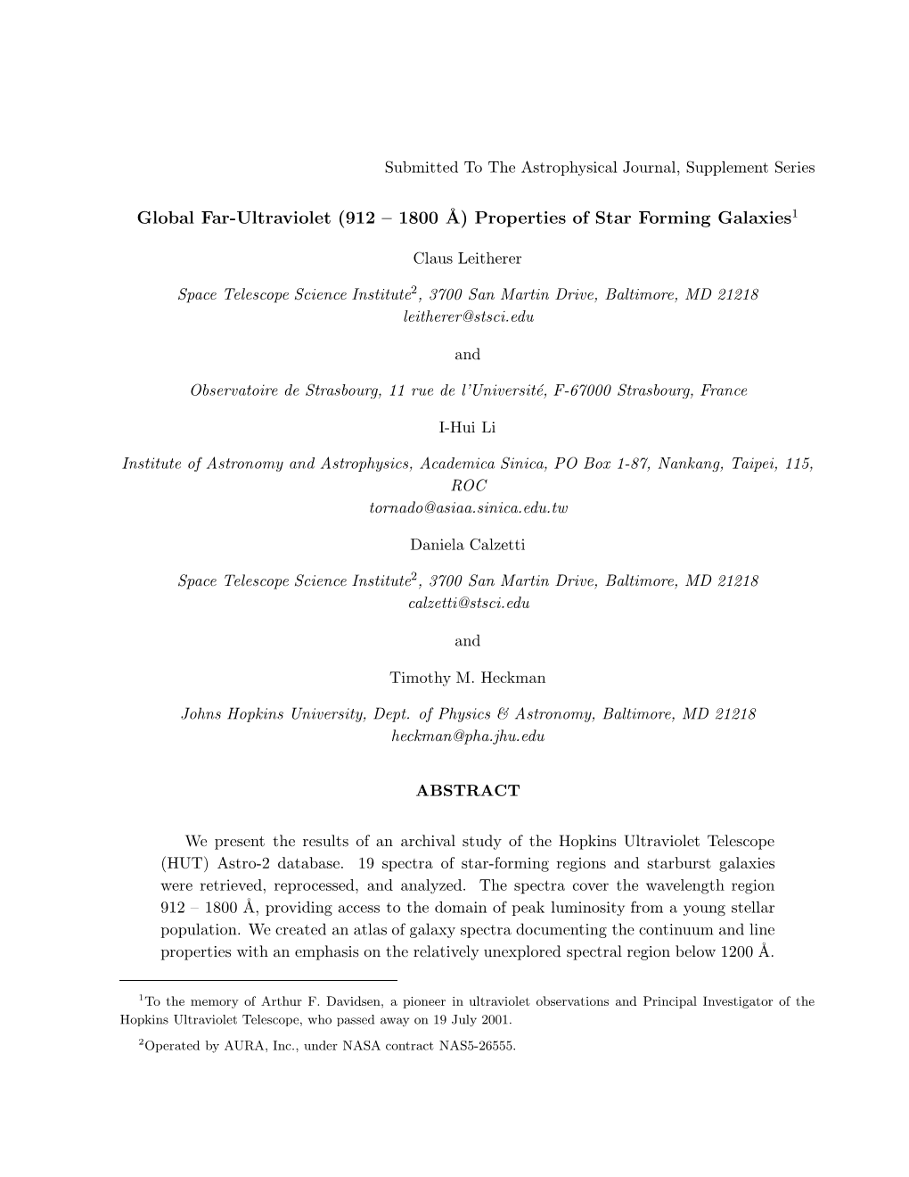 Properties of Star Forming Galaxies1