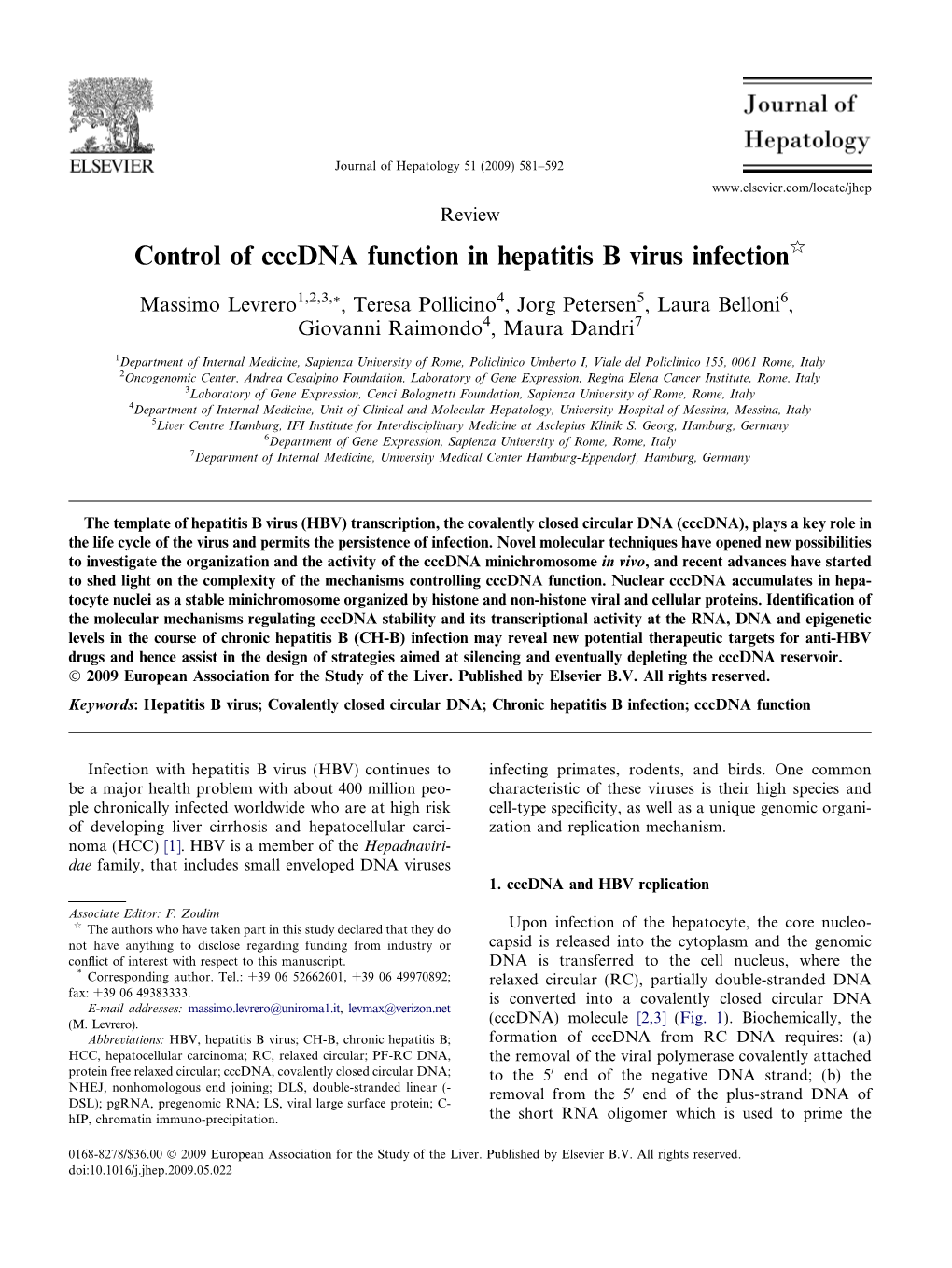 Control of Cccdna Function in Hepatitis B Virus Infectionq