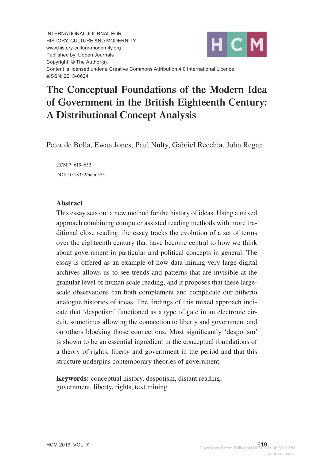 The Conceptual Foundations of the Modern Idea of Government in the British Eighteenth Century: a Distributional Concept Analysis