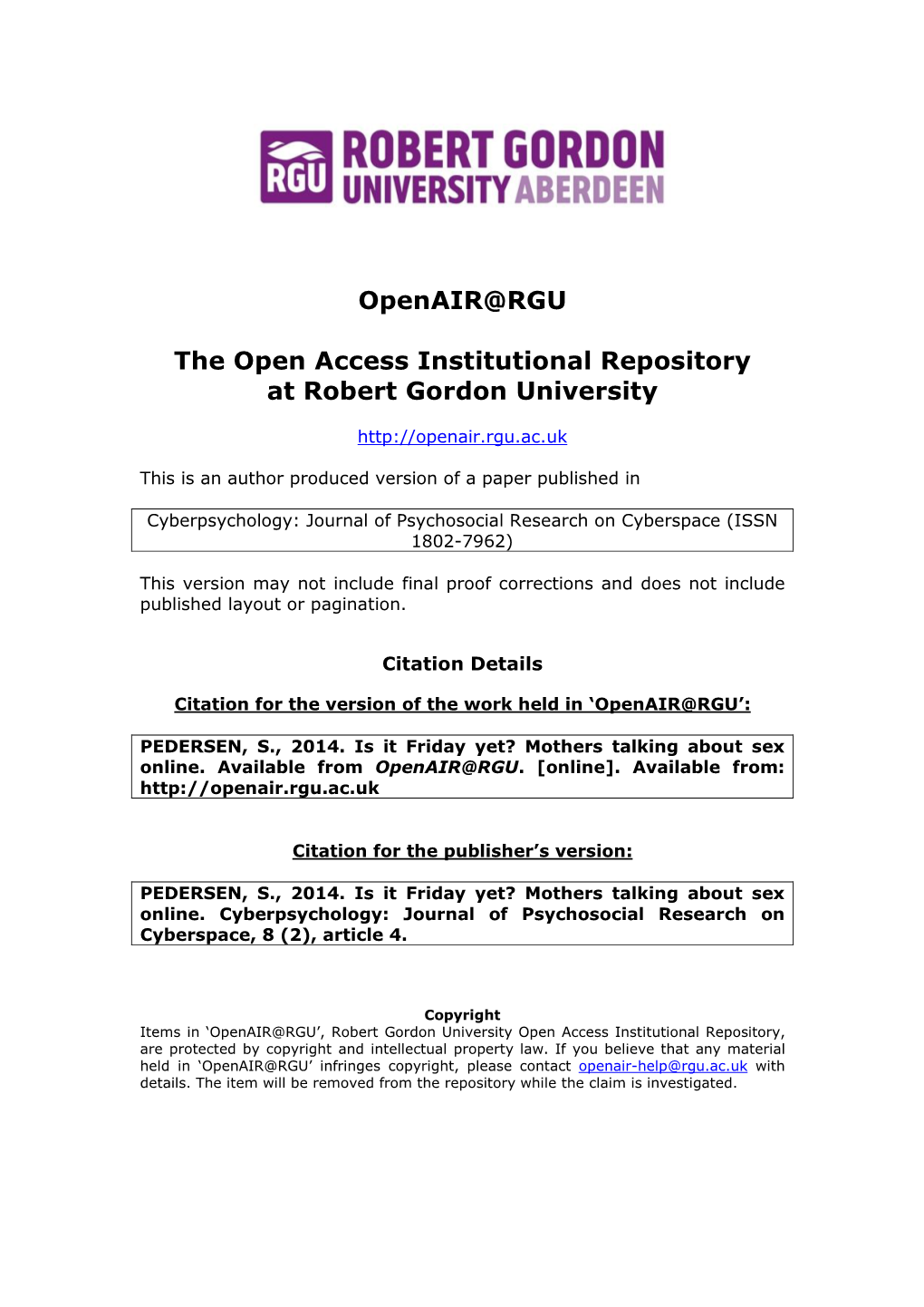 Openair@RGU the Open Access Institutional