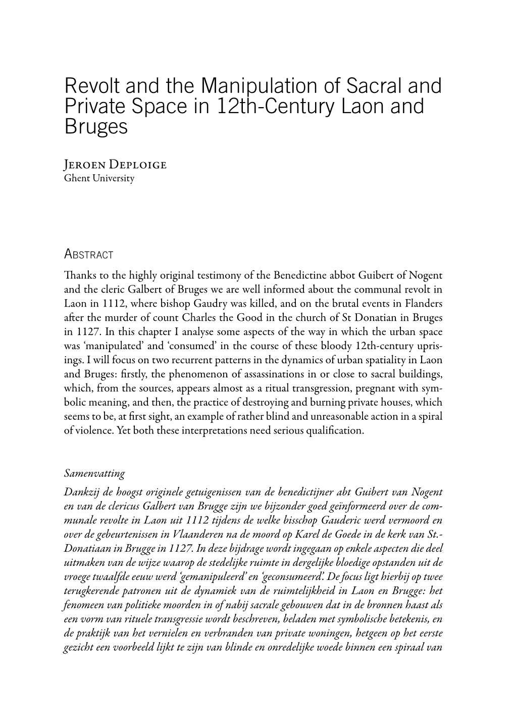 Revolt and the Manipulation of Sacral and Private Space in 12Th-Century Laon and Bruges