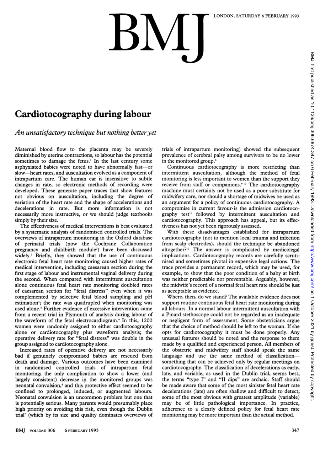 Cardiotocography Duringlabour