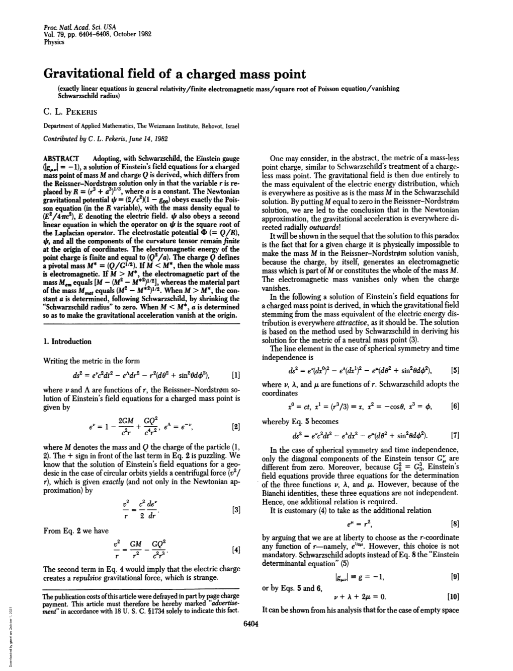 Gravitational Field of a Charged Mass Point