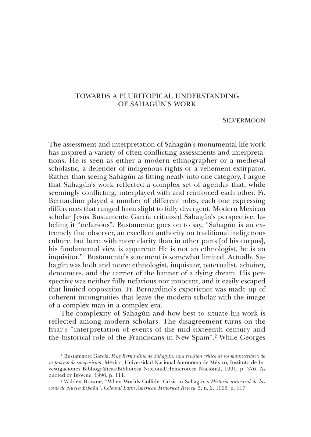 Towards a Pluritopical Understanding of Sahagún's Work The