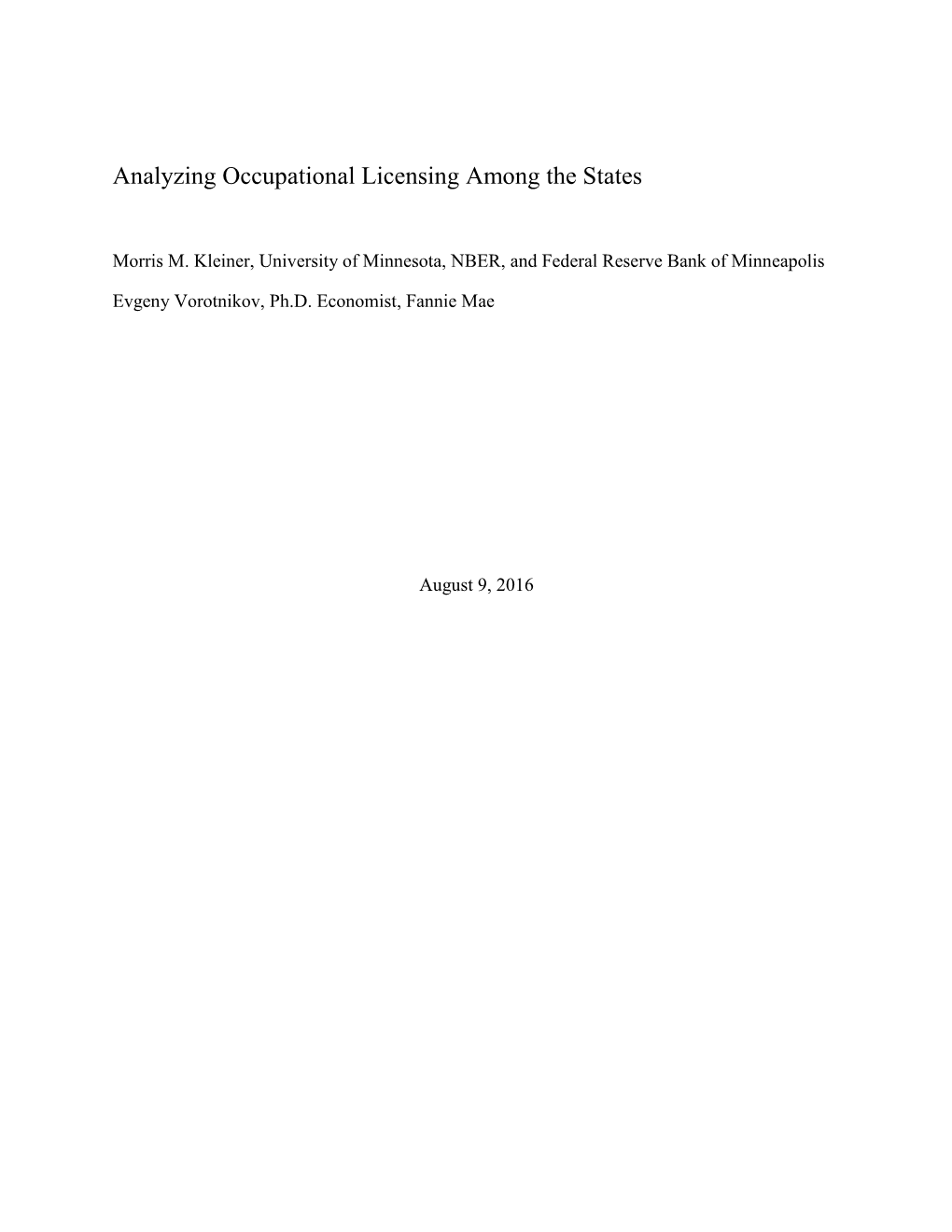 Analyzing Occupational Licensing Among the States