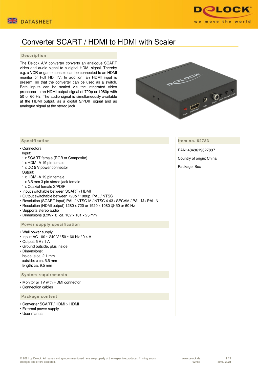 Delock Converter SCART / HDMI to HDMI with Scaler