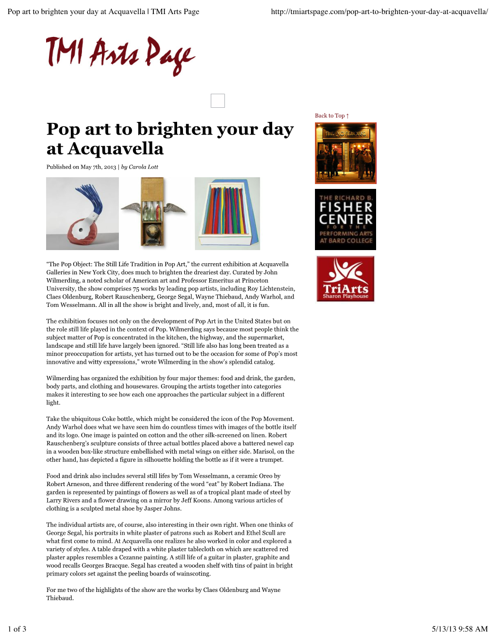 Pop Art to Brighten Your Day at Acquavella | TMI Arts Page