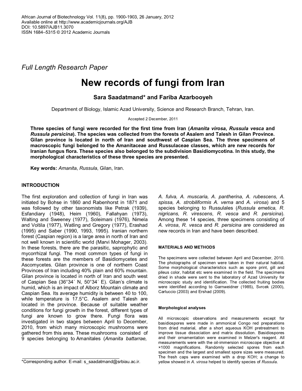 New Records of Fungi from Iran