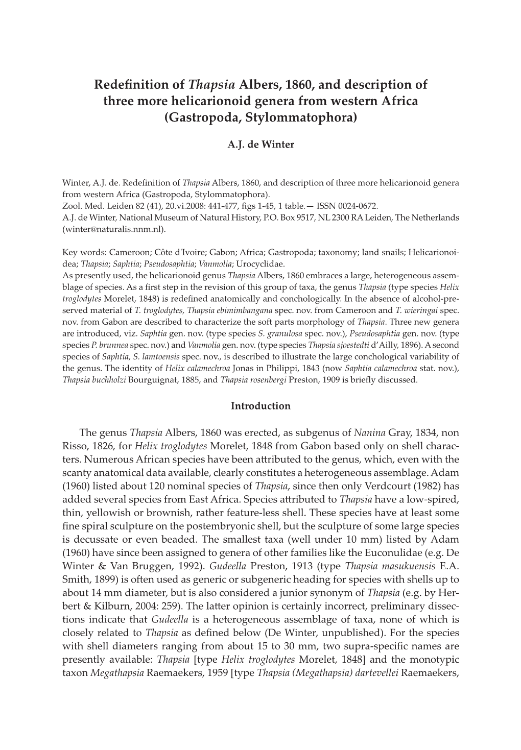 Zool. Med. Leiden 82 (41), 20.Vi.2008: 441-477, ﬁ Gs 1-45, 1 Table.— ISSN 0024-0672