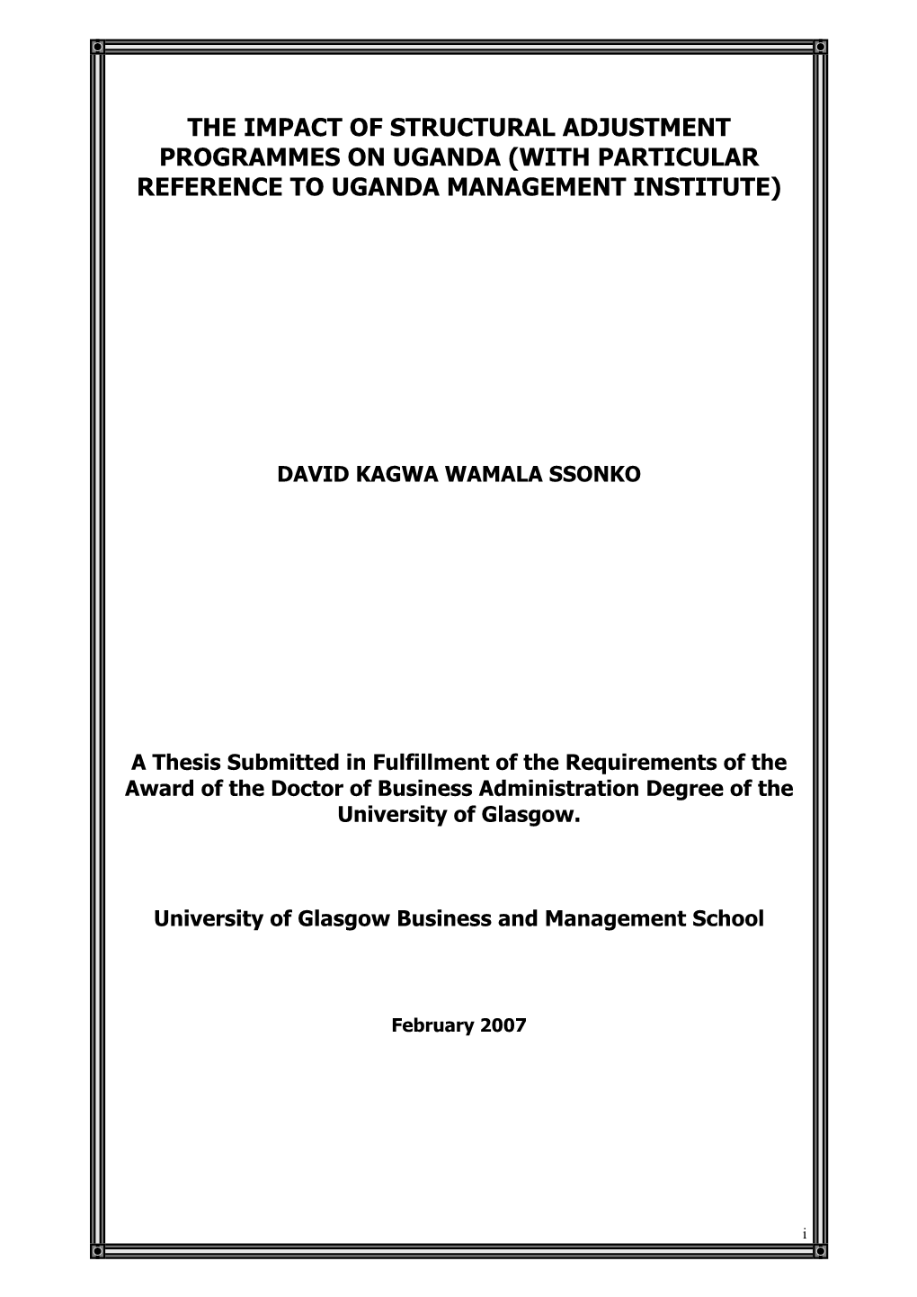 With Particular Reference to Uganda Management Institute)