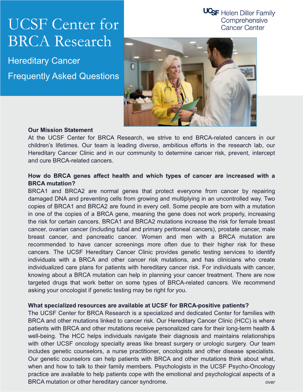 UCSF Center for BRCA Research Hereditary Cancer Frequently Asked Questions