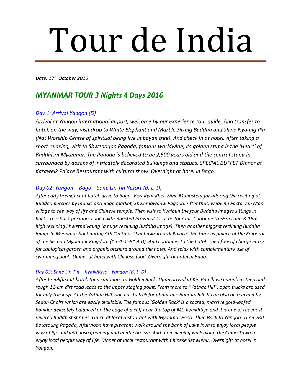 Tour De India Holidays