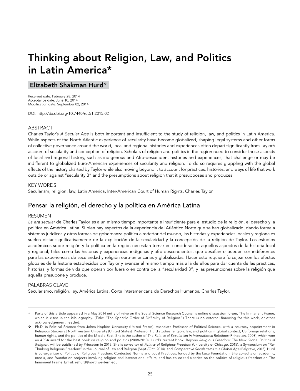 Thinking About Religion, Law, and Politics in Latin America*