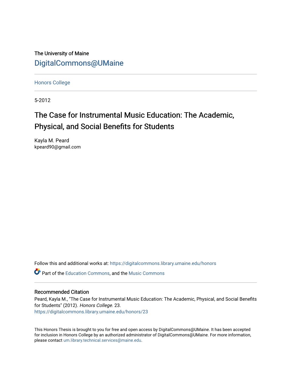 The Case for Instrumental Music Education: the Academic, Physical, and Social Benefits for Students