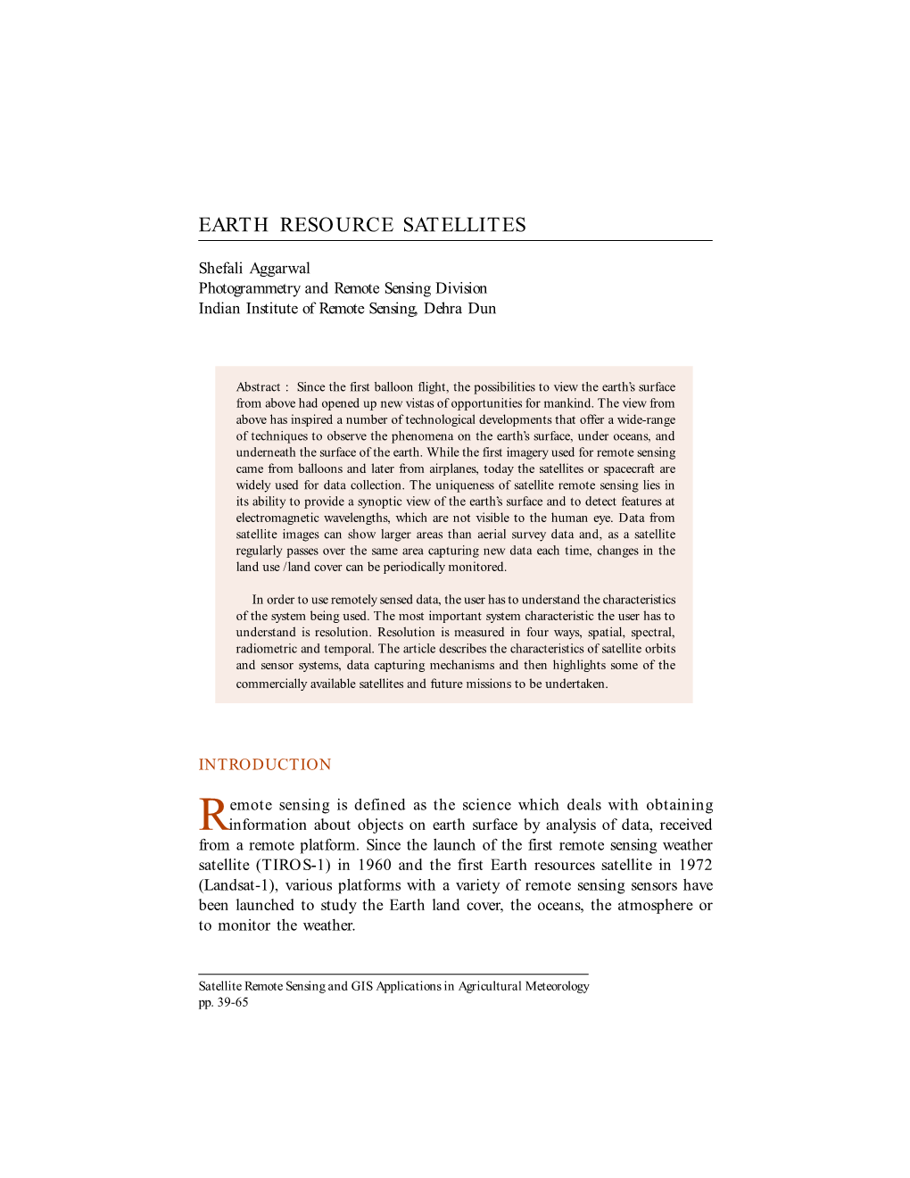 Earth Resource Satellites