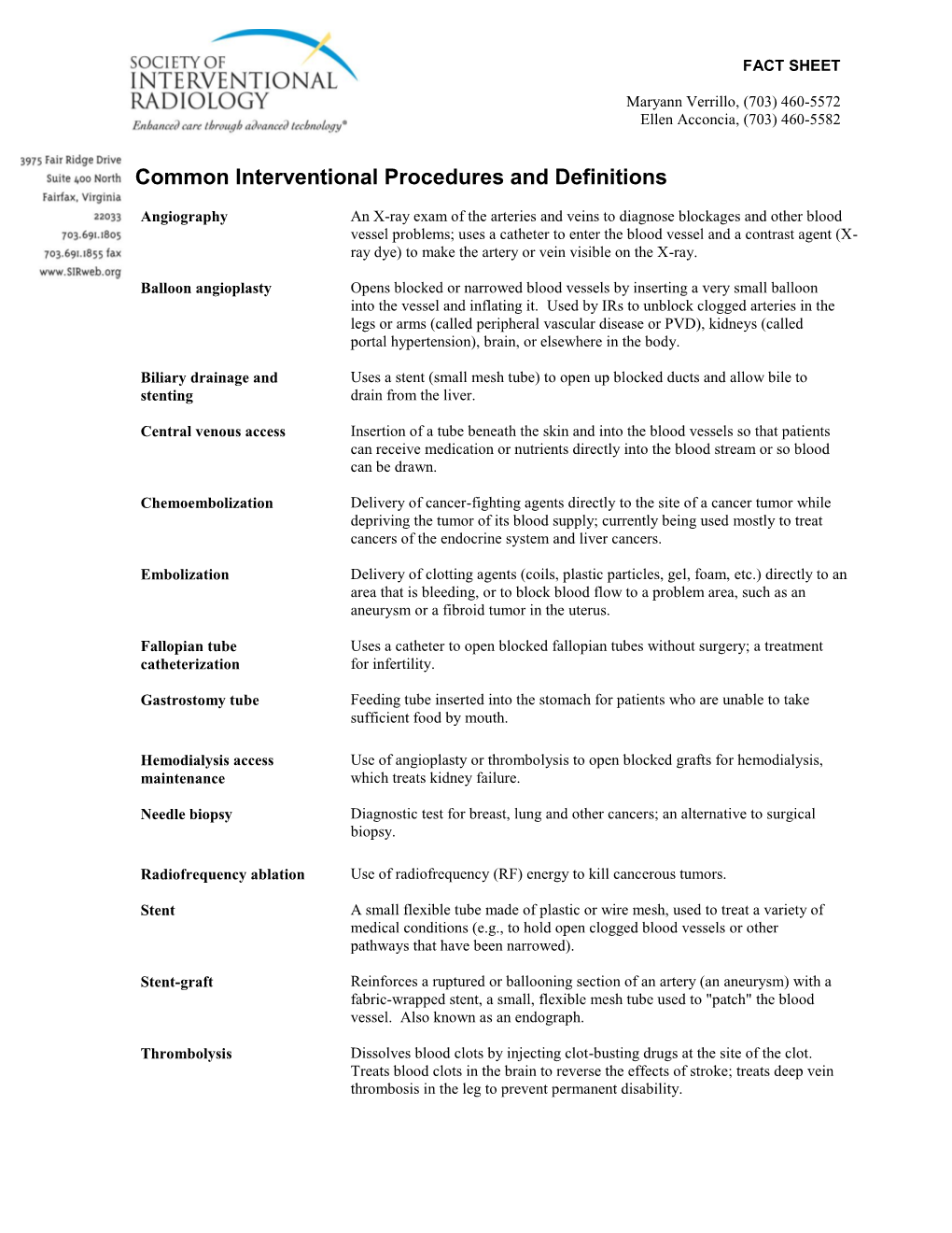 Common Interventional Procedures and Definitions