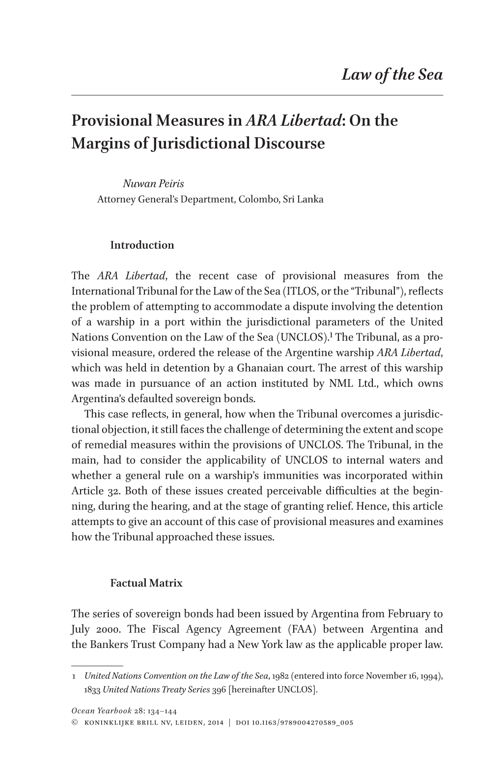 Law of the Sea Provisional Measures in ARA Libertad: on the Margins of Jurisdictional Discourse