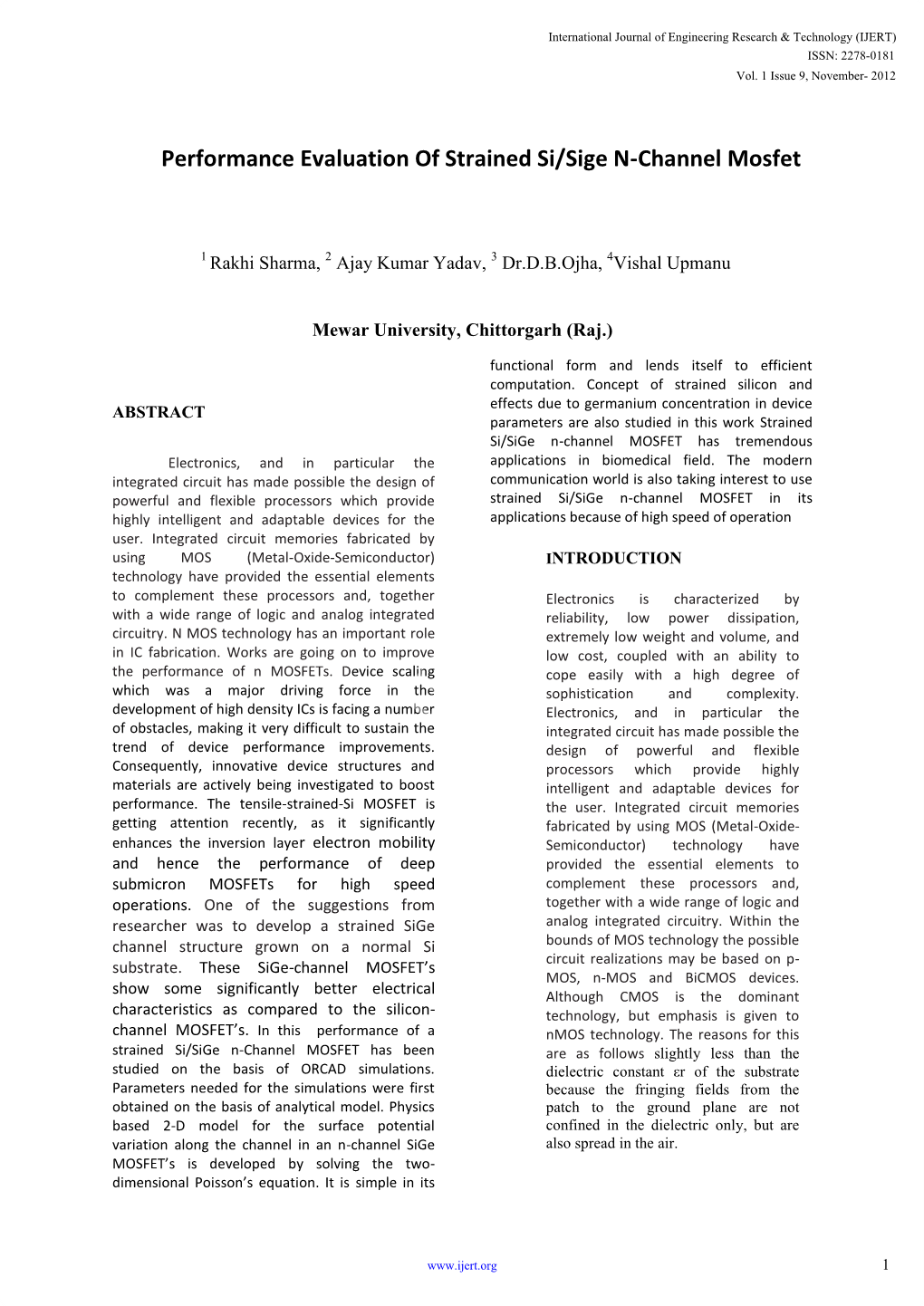 Performance Evaluation of Strained Si/Sige N-Channel Mosfet