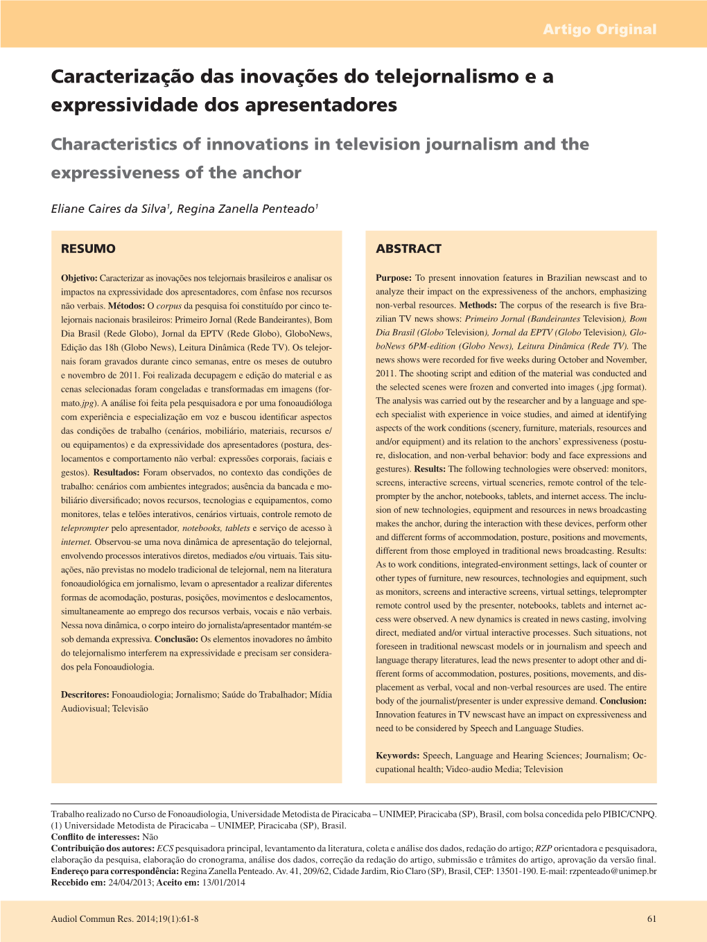 Characteristics of Innovations in Television Journalism and the Expressiveness of the Anchor