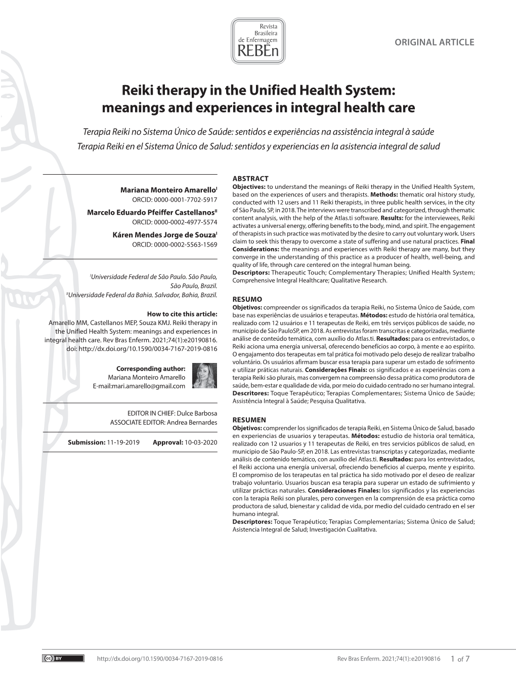 Reiki Therapy in the Unified Health System: Meanings and Experiences in Integral Health Care