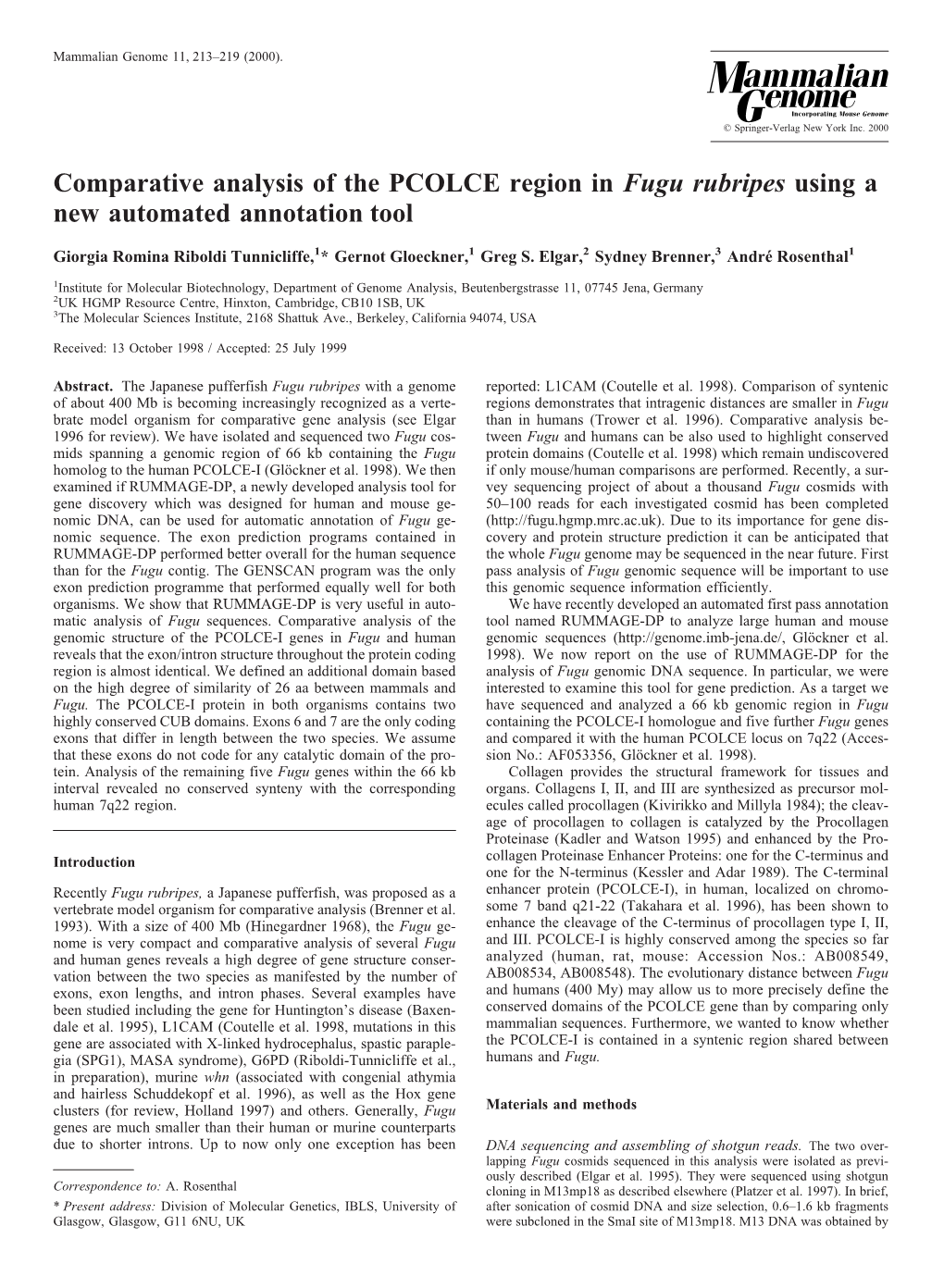 Comparative Analysis of the PCOLCE Region in Fugu Rubripes Using a New Automated Annotation Tool