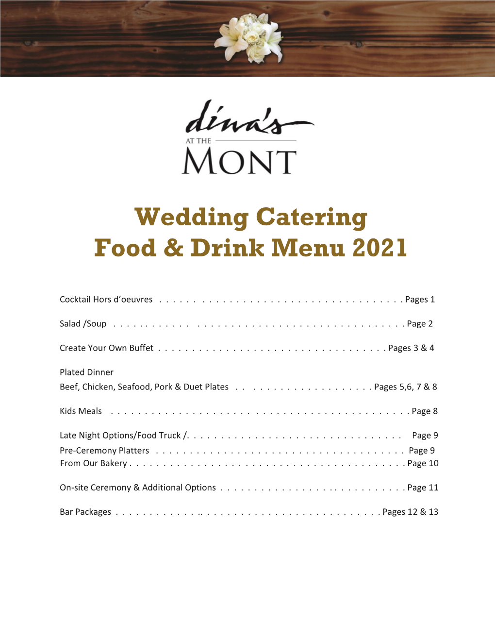 Wedding Catering Food & Drink Menu 2021