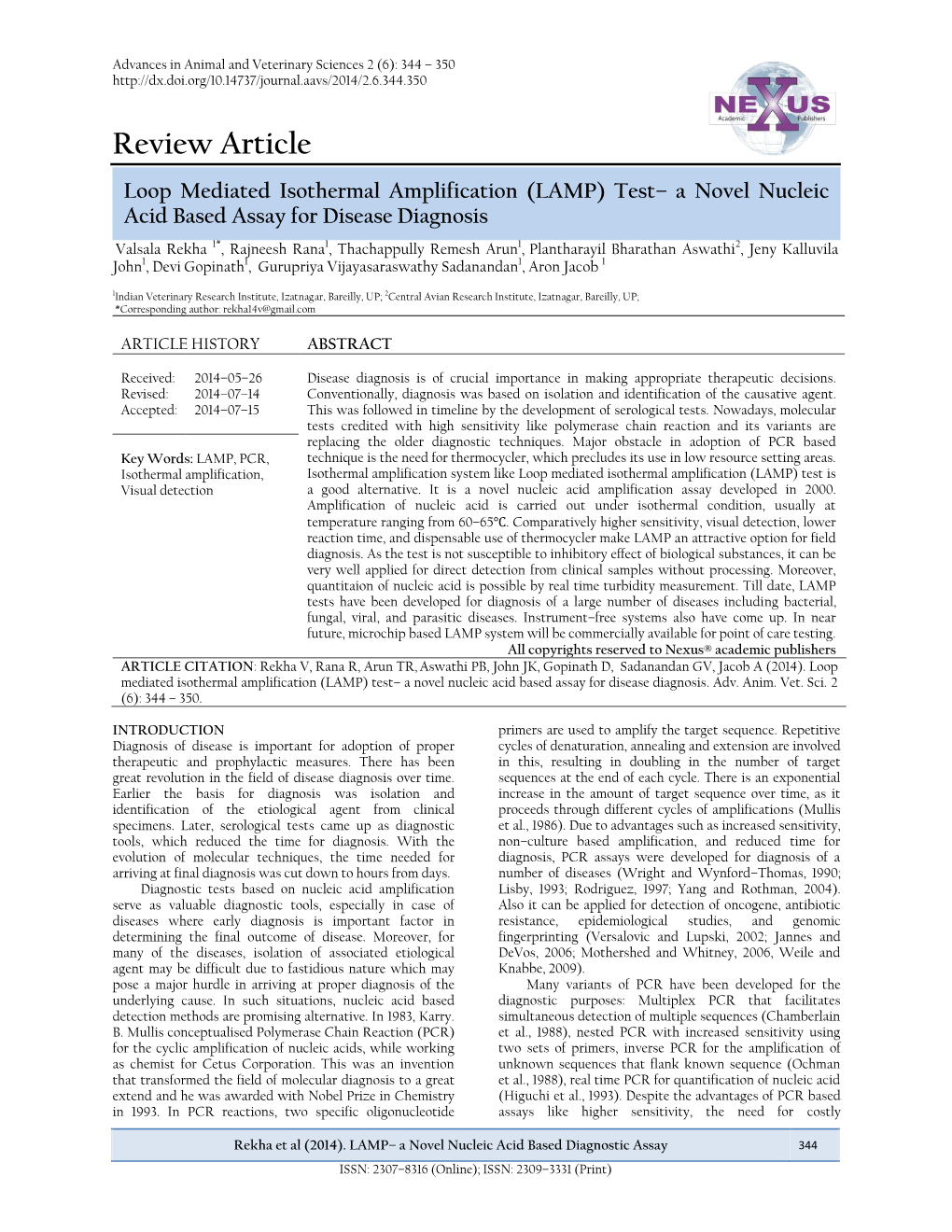 Review Article Loop Mediated Isothermal Amplification (LAMP) Test– a Novel Nucleic Acid Based Assay for Disease Diagnosis