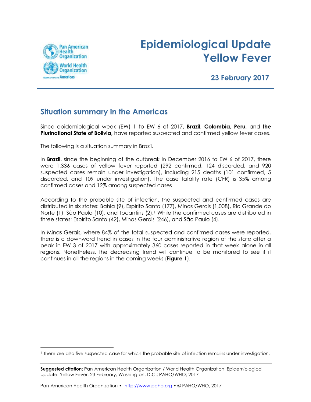 Epidemiological Update Yellow Fever