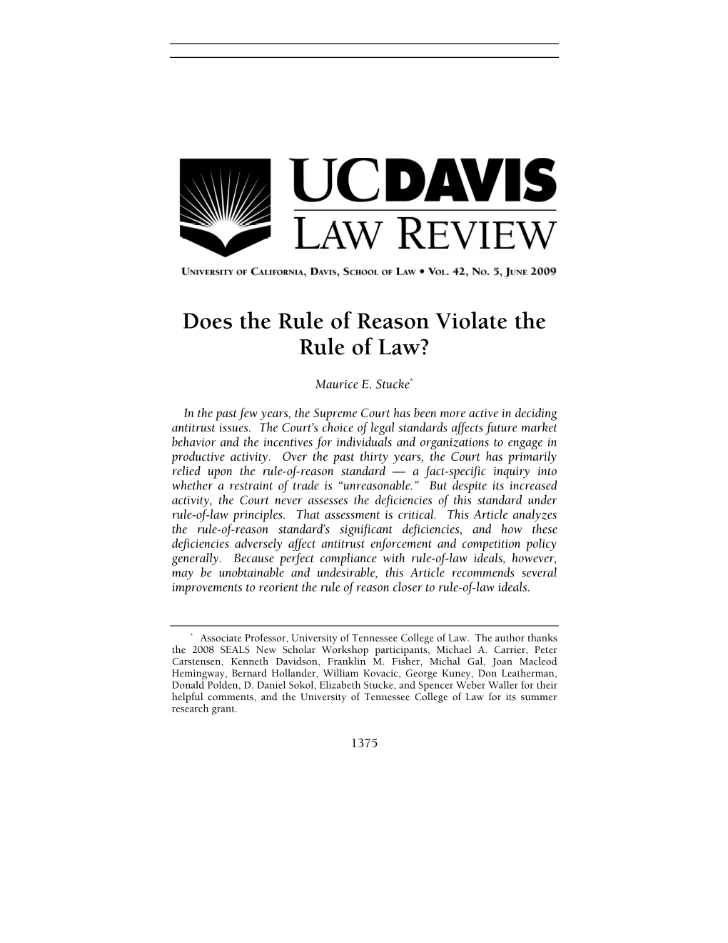 Does the Rule of Reason Violate the Rule of Law?