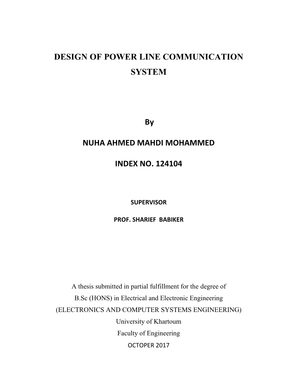 DESIGN of POWER LINE COMMUNICATION SYSTEM By