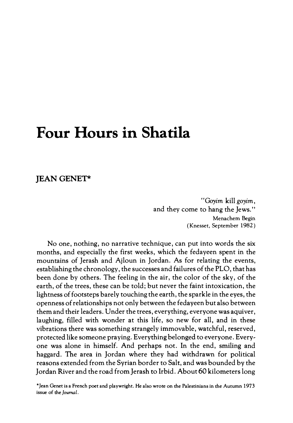 Four Hours in Shatila