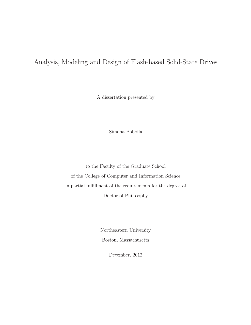 Analysis, Modeling and Design of Flash-Based Solid-State Drives