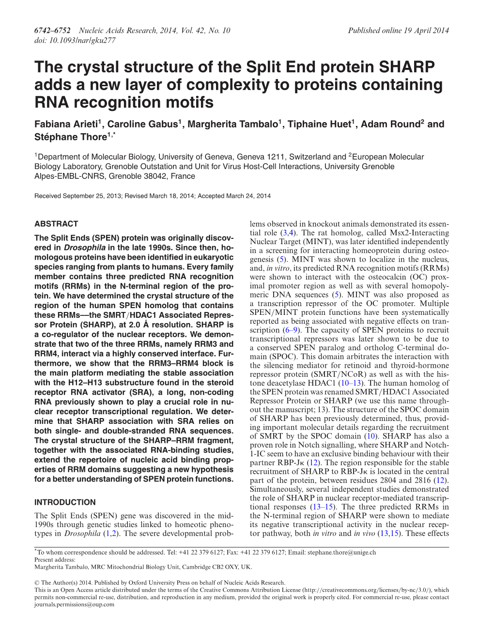 The Crystal Structure of the Split End Protein SHARP Adds a New Layer Of