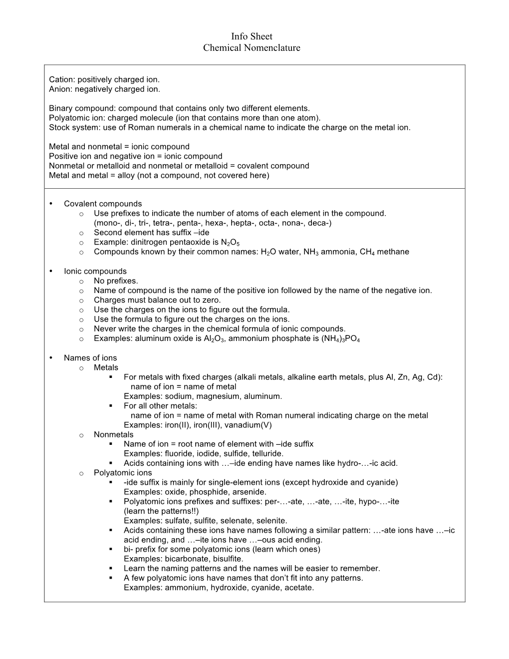 Info Sheet Chemical Nomenclature