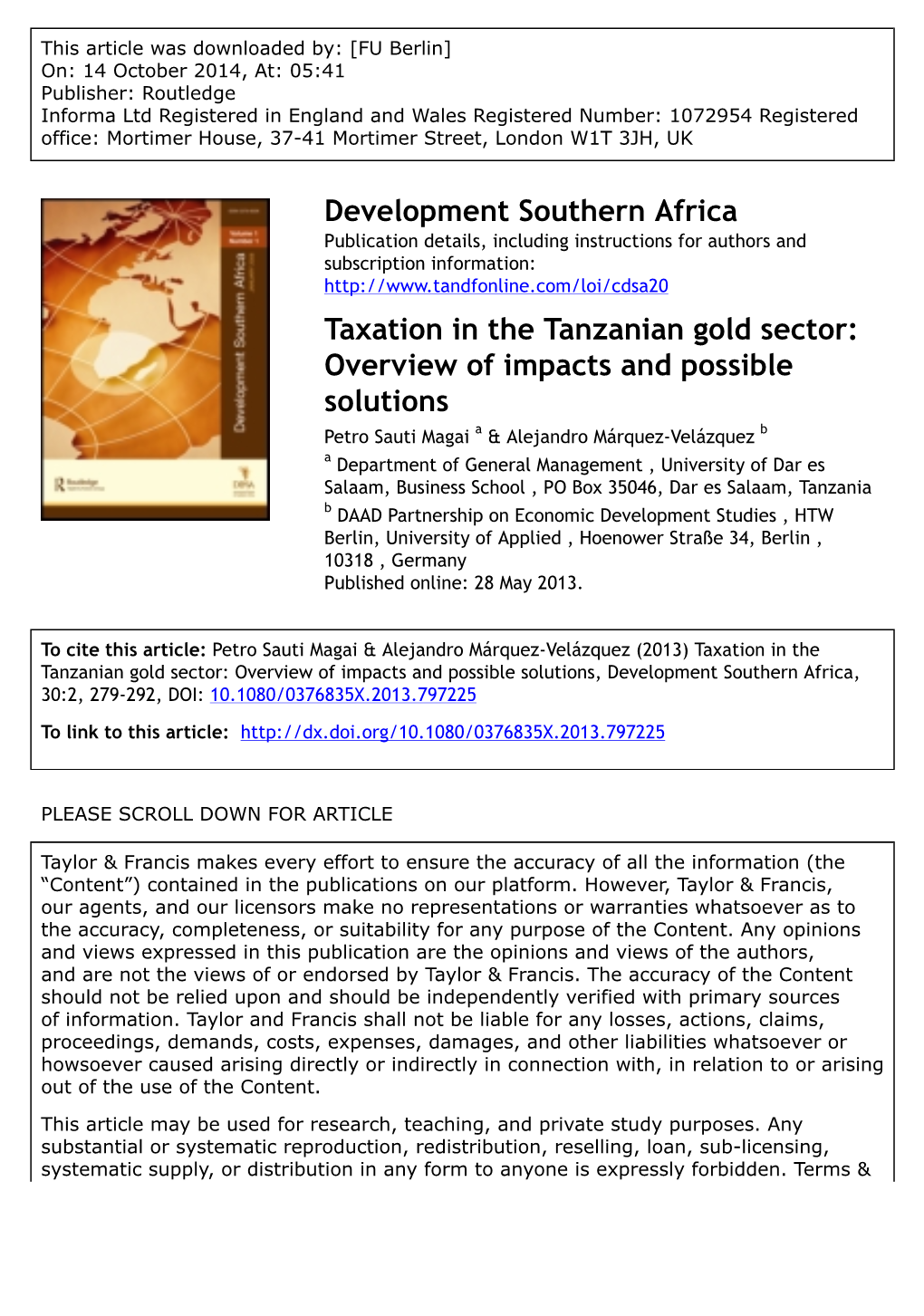 Development Southern Africa Taxation in the Tanzanian Gold Sector