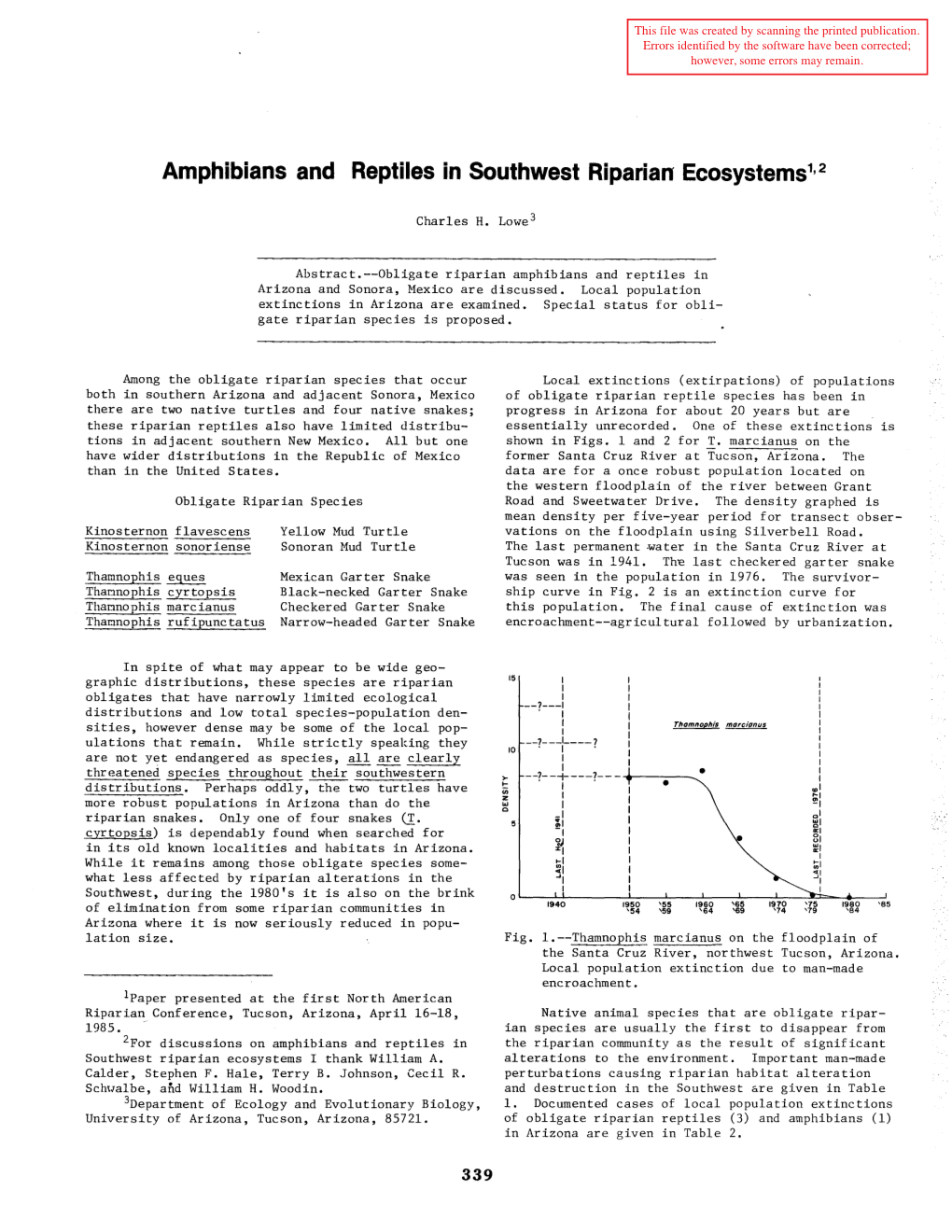 Amphibians and Reptiles in Southwest Riparian Ecosystems1