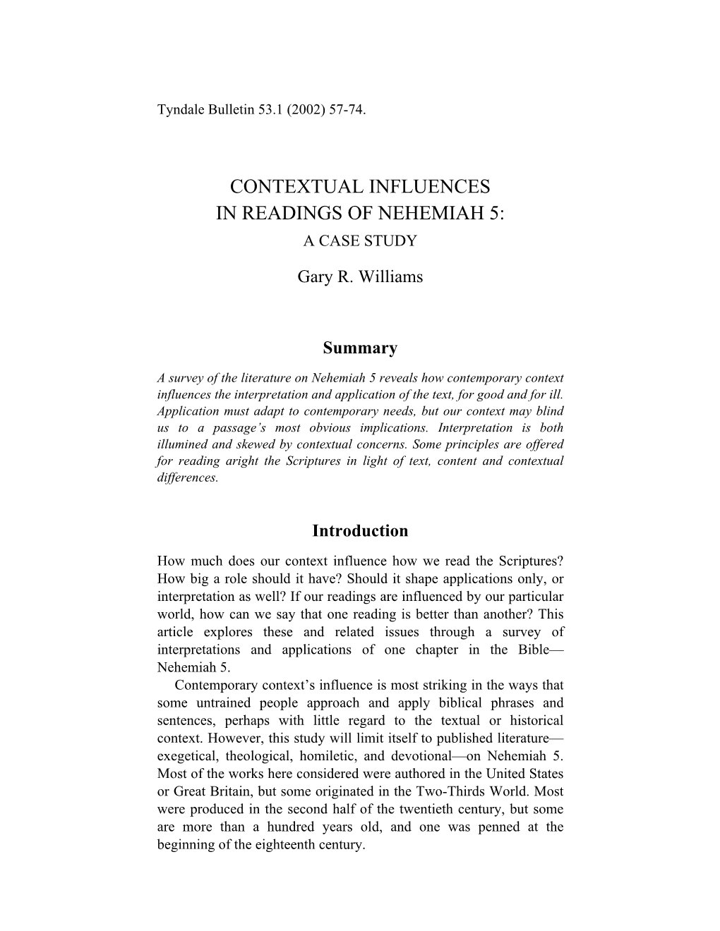 Contextual Influences in Readings of Nehemiah 5: a Case Study