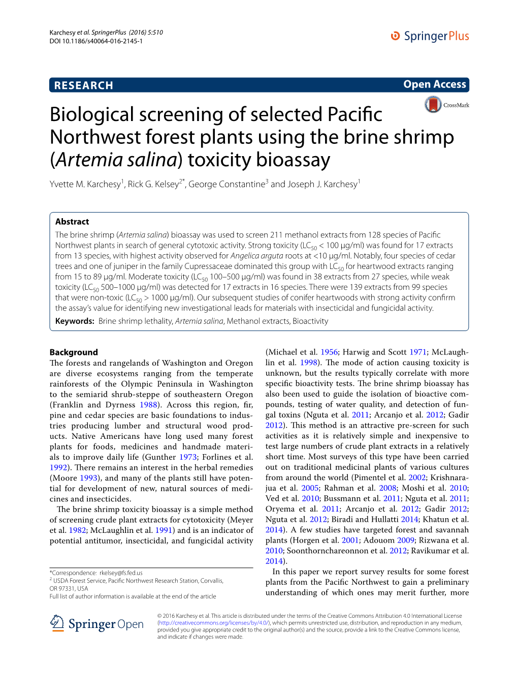 Artemia Salina) Toxicity Bioassay Yvette M