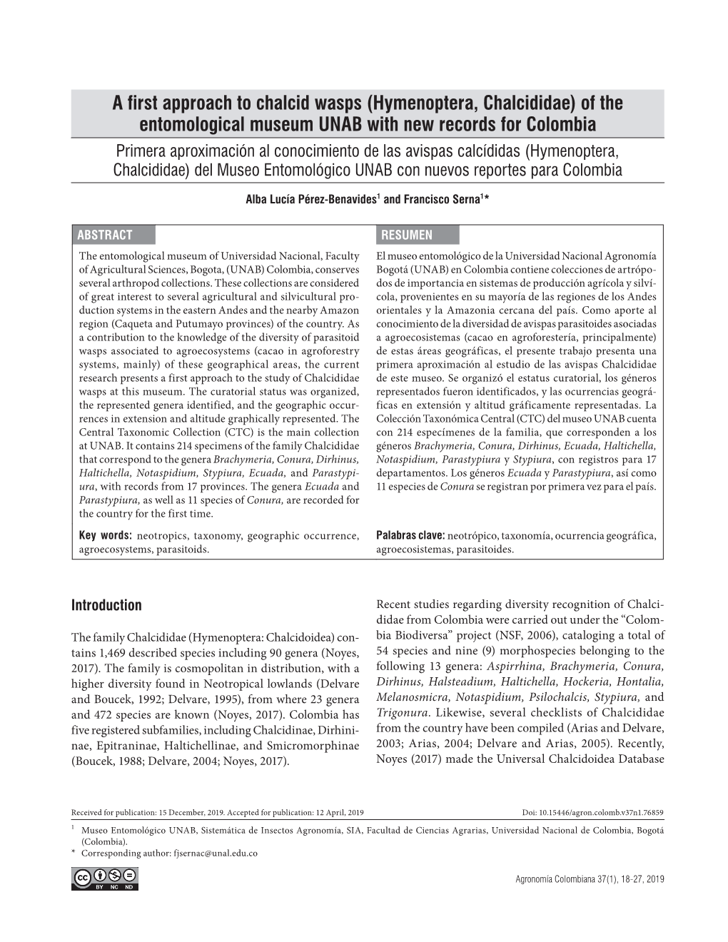 A First Approach to Chalcid Wasps (Hymenoptera, Chalcididae) of The